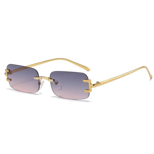 LVTFCO Randlose rechteckige Sonnenbrille im Vintage-Metallrahmen für Damen, modische rahmenlose getönte Sonnenbrillen für Damen, grau-rosa, Einheitsgröße von LVTFCO