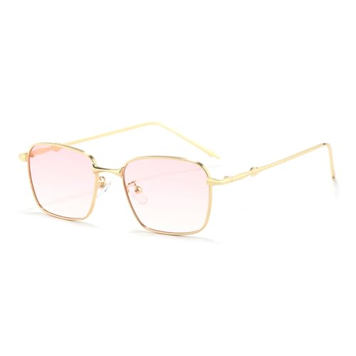 LVTFCO Rechteckige Sonnenbrille für Damen, Metallrahmen, Vintage, Farbverlauf, quadratische Sonnenbrille für Herren, Damenbrille, UV400, pink von LVTFCO