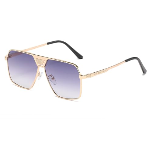 LVTFCO Rechteckige Sonnenbrille für Männer und Frauen, quadratische Sonnenbrille, Metallrahmen, Farbverlauf, Brille, UV400, Gold, Farbverlauf, Lila, Einheitsgröße von LVTFCO