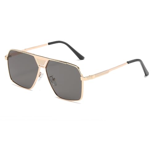 LVTFCO Rechteckige Sonnenbrille für Männer und Frauen, quadratische Sonnenbrille, Metallrahmen, Farbverlauf, Brille, UV400, goldgrau, Einheitsgröße von LVTFCO