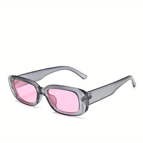 LVTFCO Rechteckige modische Sonnenbrille für Damen und Herren, Retro, Vintage, UV400, Sonnenbrille für Sommer, Strand, Reisen, grau/rosa von LVTFCO