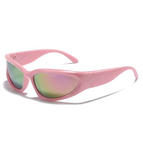 LVTFCO Retro Cat Eye Männer Punk Sonnenbrille Mode Bunte Spiegel Shades UV400 Brille Frauen Sport Fahren Sonnenbrille,Rosa rosa Spiegel,Einheitsgröße von LVTFCO