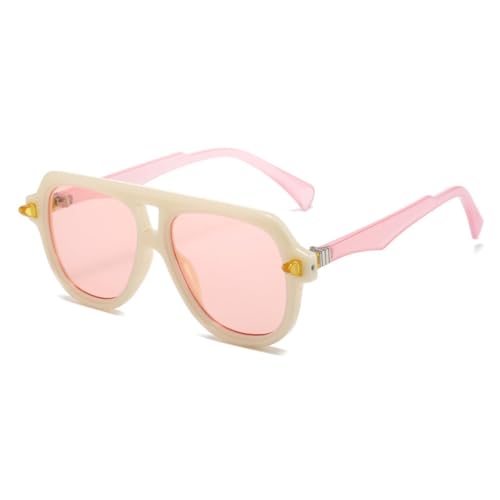 LVTFCO Retro Doppelte Brücken Männer Sonnenbrille Shades UV400 Mode Gradient Brillen Trend Frauen Nieten Orange Sonnenbrille, Beige rosa rosa, Einheitsgröße von LVTFCO