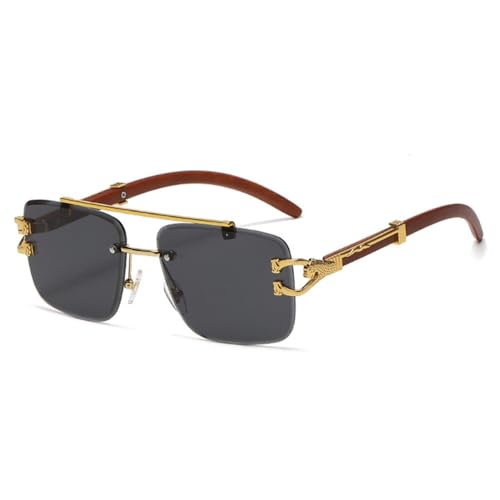 LVTFCO Retro Doppelte Brücken Randlose Quadratische Frauen Sonnenbrille Mode Klare Ozean Verlaufsglas Männer Metall Leopard Sonnenbrille UV400, Goldgrau, Einheitsgröße von LVTFCO