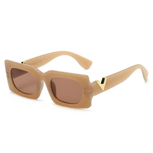 LVTFCO Retro High-End-Sonnenbrille mit quadratischem Bein und V-förmiger Metalldekoration, modische Sonnenbrille, Persönlichkeitstrend für Frauen, Braun Braun von LVTFCO