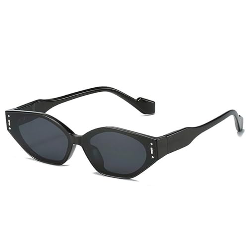 LVTFCO Retro Kleine Cat Eye Polygon Sonnenbrille Damenmode Zweifarbige Brille Herren Nieten Sonnenbrillen Shades UV400,Schwarzgrau,Einheitsgröße von LVTFCO