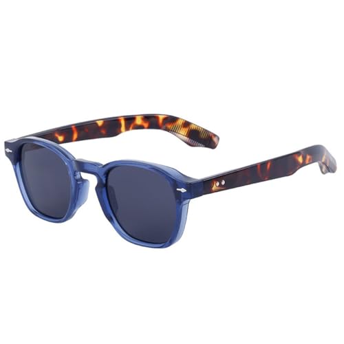 LVTFCO Retro Ovale Sonnenbrille Damen Nieten Punk Farbverlauf UV400 Herren Dunkelgrüne Sonnenbrille,Blau Leopard Grau,Einheitsgröße von LVTFCO