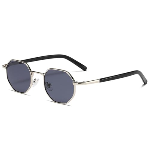 LVTFCO Retro Polygon Quadratische Metall Sonnenbrille Frauen Klare Farbverlauf Spiegel Brillen Schattierungen UV400 Männer Trendige Sonnenbrille, Silbergrau, Einheitsgröße von LVTFCO