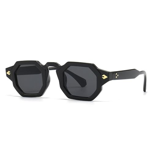 LVTFCO Retro Polygon Square Damen Nieten Sonnenbrille Farbverlauf Shades UV400 Herren Punk Sonnenbrille, Schwarz Grau, Einheitsgröße von LVTFCO