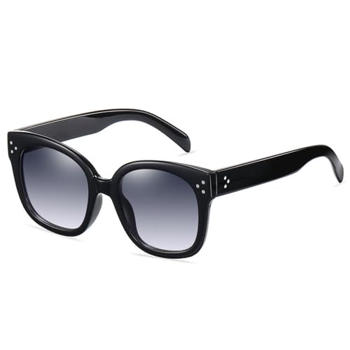 LVTFCO Retro Quadratische Sonnenbrille für Damen, modische Nietendekoration, für Herren, Teegrau, Farbverlauf, UV400-Schutz, Schwarz-Grau-Farbverlauf, Einheitsgröße von LVTFCO
