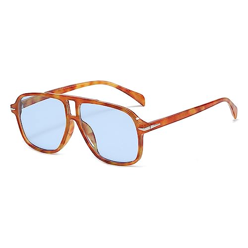 LVTFCO Retro-Sonnenbrille für Herren, modisch, quadratisch, Doppelbrücken, übergroße Rahmenschirme, UV400, trendige Damen-Sonnenbrille, Leopardenblau, Einheitsgröße von LVTFCO