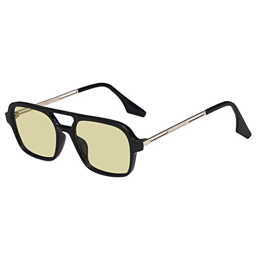 LVTFCO Retro-Sonnenbrille mit Doppelsteg für Damen, modisch, rosa, Farbverlauf, trendige, hohle Leopardenmuster, blaue Sonnenbrille für Herren, Schwarz, Gelb, Grün, Wie auf dem Bild von LVTFCO