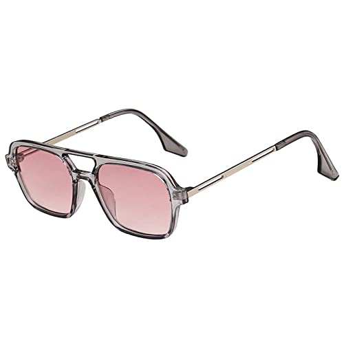 LVTFCO Retro-Sonnenbrille mit Doppelsteg für Damen, modisch, rosa Farbverlauf, trendige, hohle Leopardenmuster, blaue Sonnenbrille für Herren, Grau-Rosa, wie auf dem Bild von LVTFCO