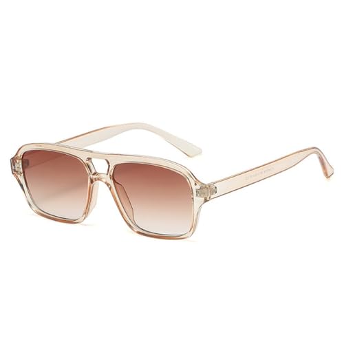 LVTFCO Retro-Sonnenbrille mit Doppelsteg für Damen, quadratisch, modisch, mit Farbverlauf, trendige Sonnenbrille für Herren mit Ozeanlinse, UV400, Champagnertee, Einheitsgröße von LVTFCO