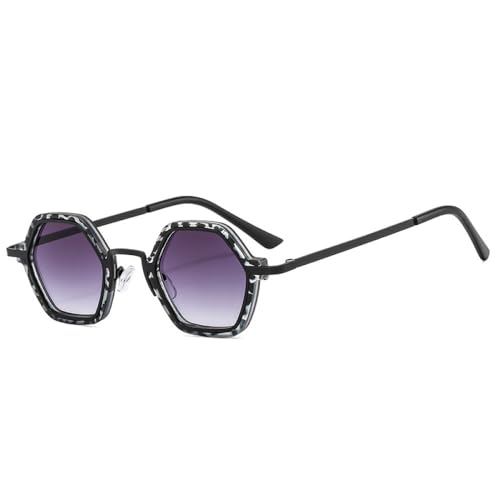 LVTFCO Retro-Sonnenbrille mit polygonalem Quadrat, für Damen, modisch, klare Ozean-Farbverlaufsgläser, für Herren, trendige Punk-Sonnenbrille, UV400, Schwarz, Leopardengrau, Einheitsgröße von LVTFCO