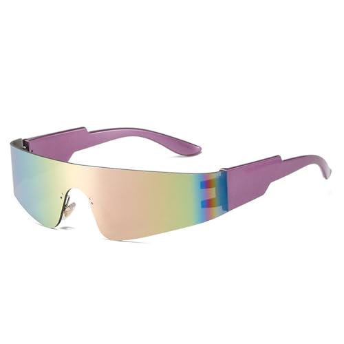 LVTFCO Retro randlose Punk-Sonnenbrille für Damen, modisch, bunt, verspiegelt, UV400, für Herren, einteilig, Sport-Fahrbrille, violetter rosafarbener Spiegel, Einheitsgröße von LVTFCO