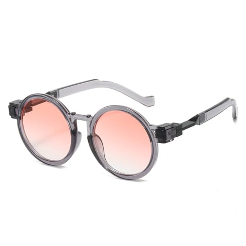 LVTFCO Runde Steampunk-Sonnenbrille für Damen, UV400, modische Sonnenbrille für Herren, orange-blau, klarer Rahmen mit Farbverlauf, Grau-Rosa-Farbverlauf, Einheitsgröße von LVTFCO