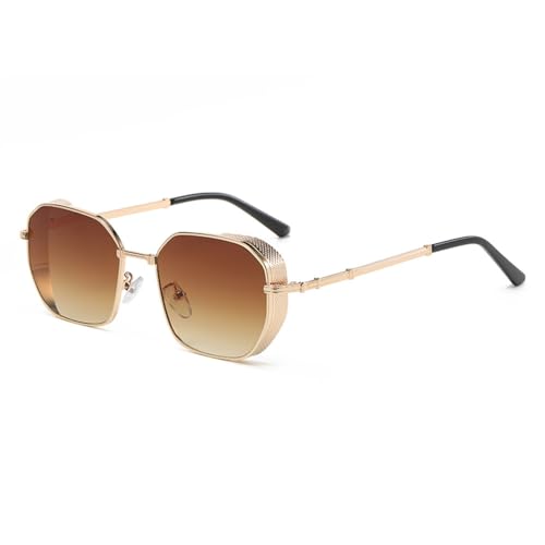 LVTFCO Sonnenbrille, modisch, rechteckig, Metall, Sonnenbrille für Damen, klassisch, minimalistisch, Herrenbrille, Sonnenschutz, UV400, Gold, Farbverlauf, Braun von LVTFCO