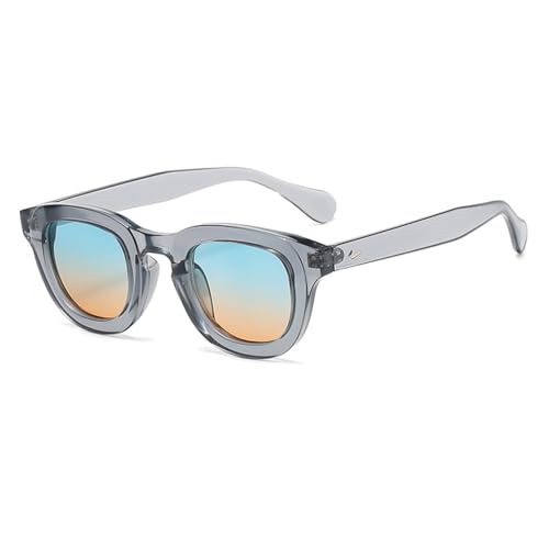 LVTFCO Sonnenbrille Damen Ovaler Rahmen Dicker Rahmen Kleines Gesicht Persönlichkeit Retro Sonnenbrille Mehrfarbig Modebrille,Grau Blau Orange von LVTFCO