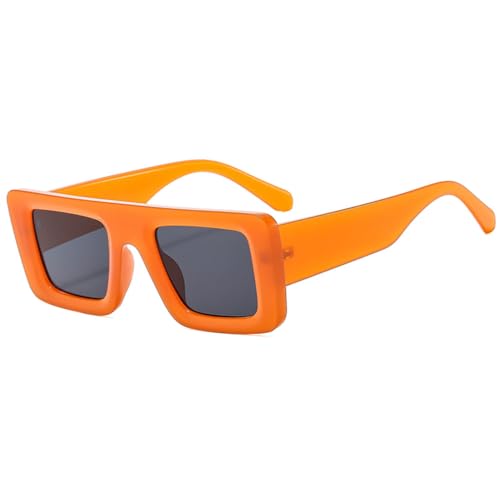 LVTFCO Sonnenbrille für Damen, quadratisch, Vintage, schwarz, klein, rechteckig, breiter Spiegel, orange von LVTFCO