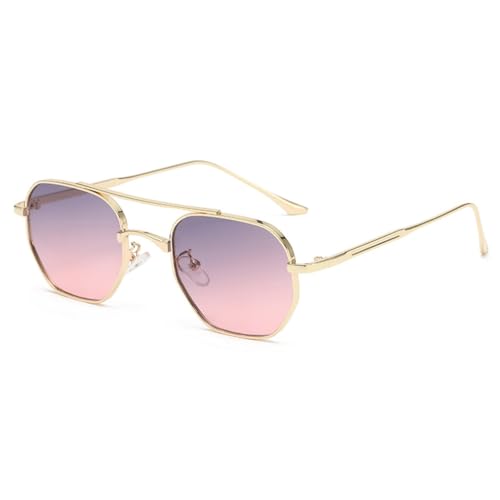 LVTFCO Sonnenbrille mit Metallrahmen und Doppelsteg, für Autofahrer, Vintage-Sonnenbrille für Herren, Schwarz, UV400, für Damen, Grau/Rosa von LVTFCO