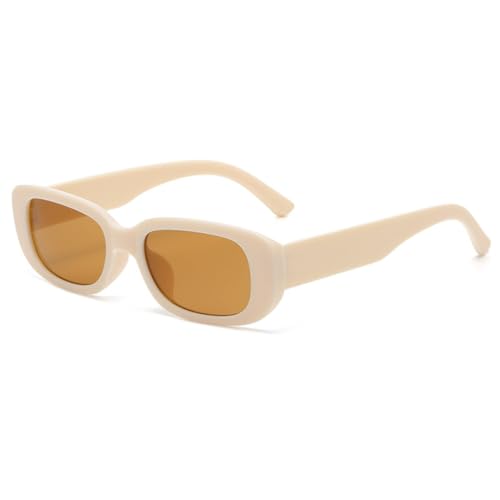 LVTFCO Sonnenbrille mit kleinem rechteckigem Rahmen für Damen und Herren, klare Bonbonfarbe, modische Sonnenbrille, Vintage, Outdoor-Brille, UV400, beige von LVTFCO