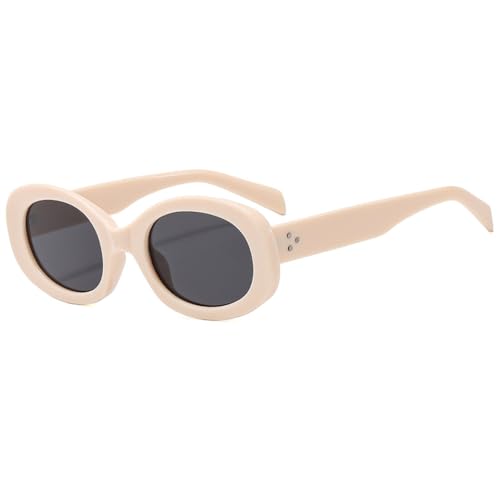 LVTFCO Sonnenbrille mit ovalem Rahmen, Retro-Sonnenbrille mit kleinem Rahmen, vielseitige modische Urlaubs- und Straßen-Shooting-Brille für Damen, Beige von LVTFCO