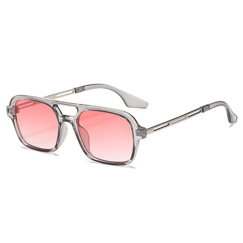 LVTFCO Sonnenbrille mit quadratischem Rahmen und Doppelsteg, modische Retro-Sonnenbrille mit Katzenaugen-Motiv, UV400-Schutz, für Damen und Herren, Grau, Farbverlauf, Rosa, Einheitsgröße von LVTFCO