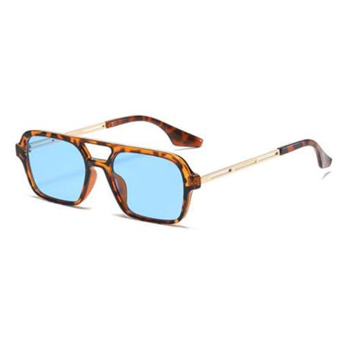 LVTFCO Sonnenbrille mit quadratischem Rahmen und Doppelsteg, modische Retro-Sonnenbrille mit Katzenaugen-Motiv, UV400-Schutz, für Damen und Herren, Leopardenblau, Einheitsgröße von LVTFCO