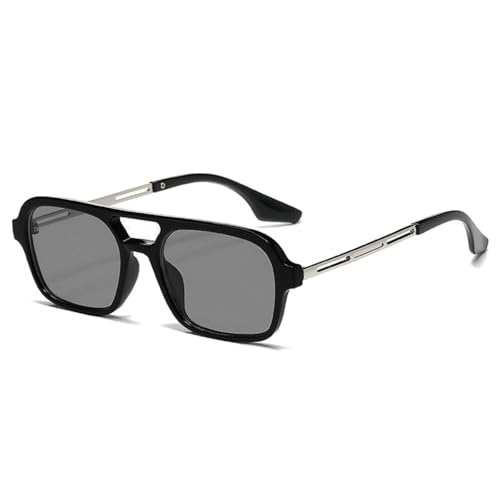 LVTFCO Sonnenbrille mit quadratischem Rahmen und Doppelsteg, modische Retro-Sonnenbrille mit Katzenaugen-Motiv, UV400-Schutz, für Damen und Herren, Schwarz/Grau, Einheitsgröße von LVTFCO