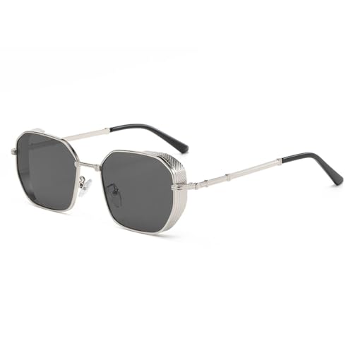 LVTFCO Sonnenbrillen Modische rechteckige Damen-Sonnenbrille aus Metall, klassisch, minimalistisch, Herrenbrille, Sonnenschutz, UV400, silbergrau von LVTFCO