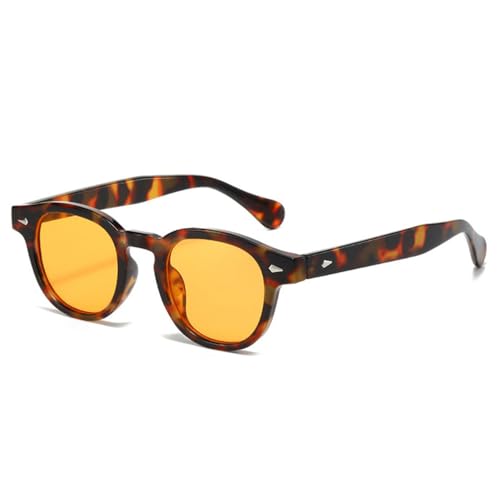 LVTFCO Trendige Sonnenbrille für Damen, oval, dunkelgrün, Retro-Nieten-Dekoration, Herren-Sonnenbrille, UV400, Punk-Sonnenbrille, Leoparden-Orange, Einheitsgröße von LVTFCO