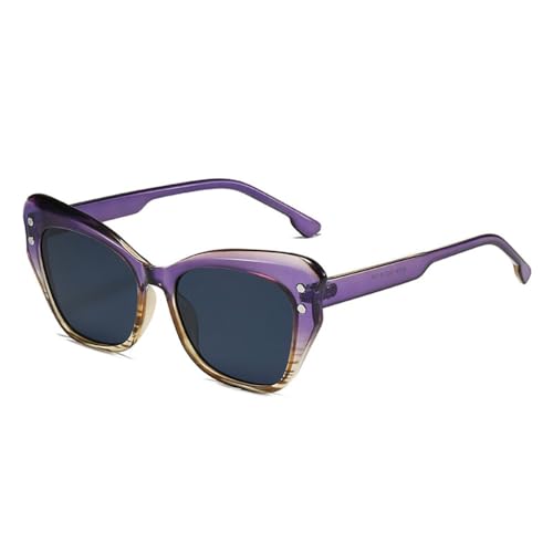 LVTFCO Übergroße Cat-Eye-Sonnenbrille für Damen, modisch, farbenfroh, UV400, Retro-Sonnenbrille für Herren, trendige Nieten-Sonnenbrille, Violett-Grau, Einheitsgröße von LVTFCO
