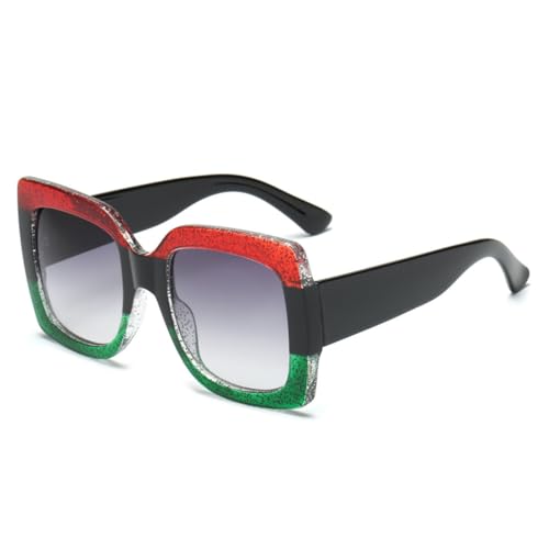 LVTFCO Übergroße quadratische Sonnenbrille für Damen, Retro, Schwarz, Grün, Autofahrer-Sonnenbrille, Vintage, Sonnenbrille mit großen Gläsern, UV400, Rot, Schwarz, Grün, Einheitsgröße von LVTFCO