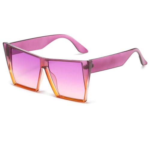 LVTFCO Übergroße quadratische Sonnenbrille für Damen, modische Sonnenbrille in Gelee-Farbe, für Damen, Verlaufsgläser, UV400, orange/lila von LVTFCO