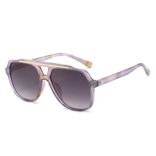 LVTFCO Vintage Double Bridges Quadratische Damen-Sonnenbrille, modisch, blau, gelb, Brillenschirme, UV400, Herren, trendige Farbverlaufs-Sonnenbrille, lila Muster grau, Einheitsgröße von LVTFCO