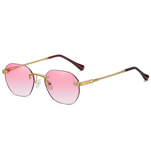 LVTFCO Vintage Metall Runde Polygon Sonnenbrille Damen Mode Randlos Farbverlauf Brille Herren Oval Bunte Sonnenbrille Schattierungen UV400,Rosa Farbverlauf,Einheitsgröße von LVTFCO