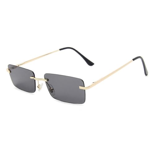 LVTFCO Vintage Rechteckige Randlose Sonnenbrille Metall Damen Mode Klare Ozeanlinse Brille Sonnenbrille UV400,Grau Orange Farbverlauf,Einheitsgröße von LVTFCO