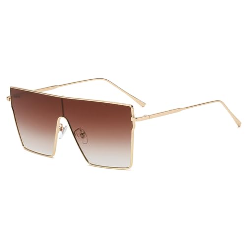 LVTFCO Vintage-Sonnenbrille aus Metall für Damen, Steampunk-Sonnenbrille für Herren, modische Brillen mit großem Rahmen, Farbverlaufsgläser, Braun, Einheitsgröße von LVTFCO