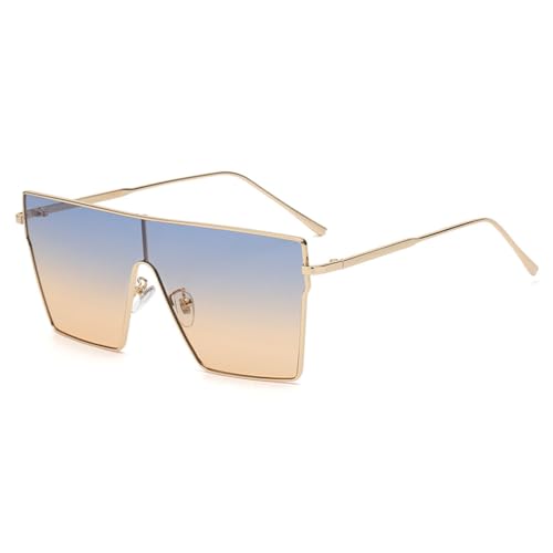 LVTFCO Vintage-Sonnenbrille aus Metall für Damen, Steampunk-Sonnenbrille für Herren, modische Brillen mit großem Rahmen, Farbverlaufsgläser, Braungelb, Einheitsgröße von LVTFCO