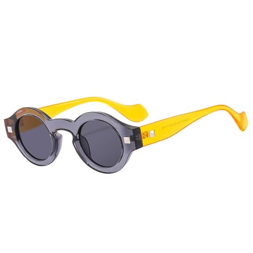 LVTFCO Vintage kleine runde Punk-Männer-Sonnenbrille, modische Nieten, klare Gläser, Brillenschirme, UV400, Damen-Sonnenbrille, grau, gelb, grau, Einheitsgröße von LVTFCO