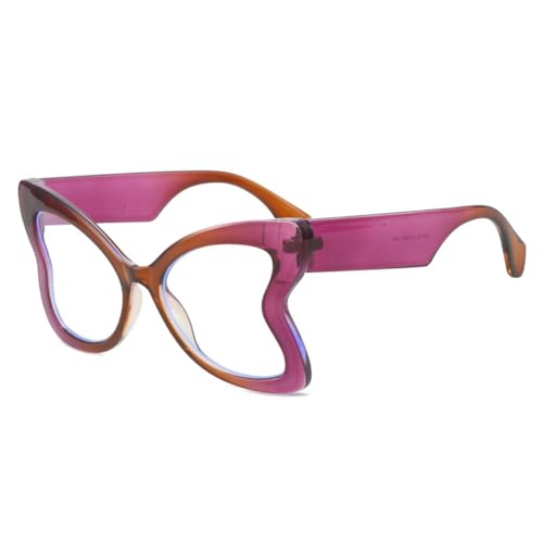 Übergroße, einzigartige Schmetterlings-Sonnenbrille für Damen, modische, klare Farbverlauf-Sonnenbrille, UV400, trendige Leoparden-Katzenaugen-Sonnenbrille für Herren, Teeviolett klar, Einheitsgröße von LVTFCO