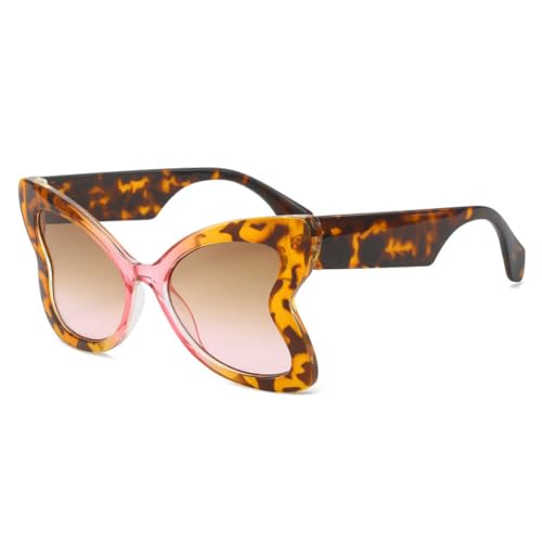 Übergroße, einzigartige Schmetterlings-Sonnenbrille für Damen, modische, klare Farbverlauf-Sonnenbrille für Herren, trendige Leoparden-Katzenaugen-Sonnenbrille, Leoparden-Teerosa, Einheitsgröße von LVTFCO