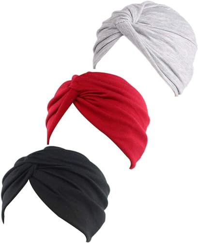 Kopfbedeckung für Damen, mit Knoten, vorgebundene Haube, Chemo-Kappe, Haarausfall, fester Kopf, Drei klassische Farben, Einheitsgröße von LWODANU