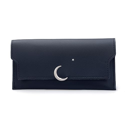 LWODANU Frauen Lange Hasp Brieftaschen PU Leder Geldbörse Metall Stern Mond Dekoration Telefon Tasche Geld Taschen Damen Kartenhalter, Schwarz von LWODANU