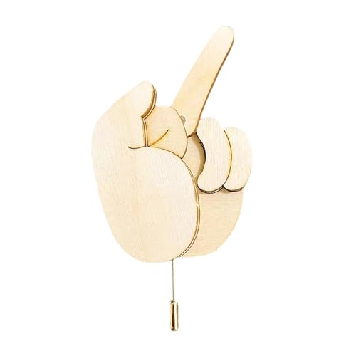 LXCJZY Funny Wooden Finger Brooch, Flippable Finger Pins Gag Gift for Women Men, Interactive Mood Expressing Pins Emotional Pin, Funny Pins White Elephant Gift. (1pcs) von LXCJZY