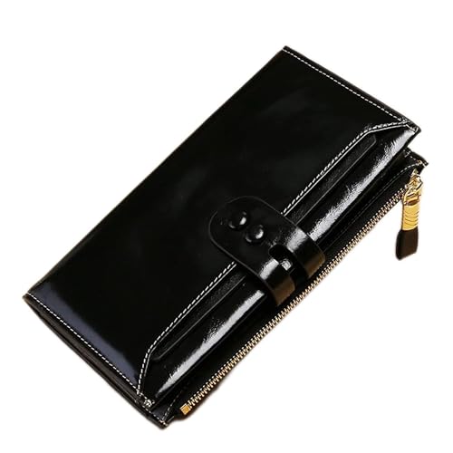 Kartenhalter, Kartentasche, Damen-Geldbörse, Leder, Vintage-Geldbörse, Damen, große Kapazität, quadratische Clutch, modisch, einfarbig, tragbare Kartenetuis (schwarz) (Farbe: Schwarz) (Color : Black von LXZSMH