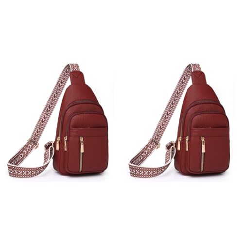 LYEAA Boho Chic Damen Brusttasche - Ethnischer Vintage Riemen, Reißverschluss Schulter Satchel Bag für den täglichen Gebrauch, Rot 2 Stück, 14.17x7.48x2.76in von LYEAA