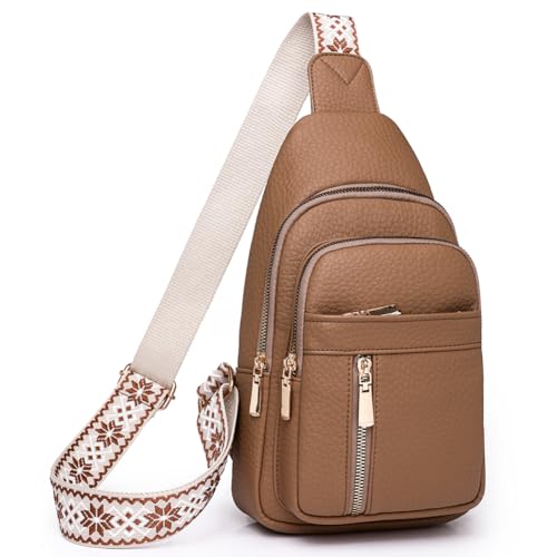 LYEAA Boho Chic Damen Brusttasche - Ethnischer Vintage Riemen, Reißverschluss Schulter Satchel Bag für den täglichen Gebrauch, khaki, 14.17x7.48x2.76in von LYEAA