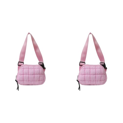 LYEAA Einfarbige, gesteppte Schultertasche für Damen – stilvolle Nylon-Handtaschen mit sicherem Reißverschluss, Rosa 2 Stück, 10.43*10.04*2.56inch von LYEAA